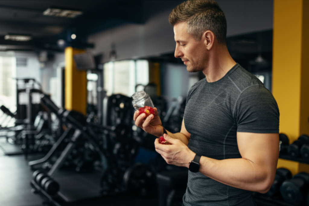 Athlete taking Beast Bites at gym
